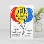 Invitation Ballons d'anniversaire colorés 50e fête (Debout devant)