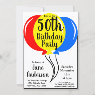 Invitation Ballons d'anniversaire colorés 50e fête