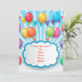 Invitation Ballons d'anniversaire colorés et joyeux (Debout devant)