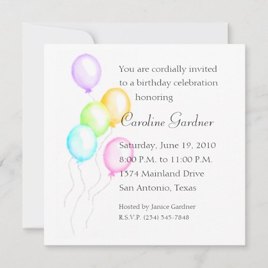 Invitation Ballons d'anniversaire colorés Pastel (Devant)