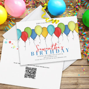 Invitation Ballons d'anniversaire Confetti Parti moderne QR C