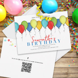 Invitation Ballons d'anniversaire Confetti QR Code Médias soc
