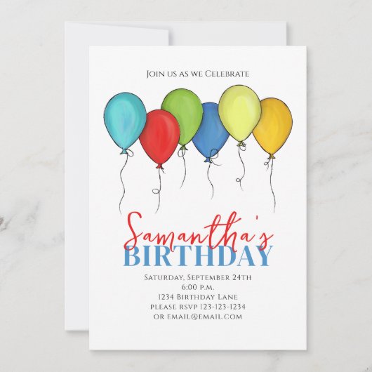 Invitation Ballons d'anniversaire Confetti QR Code Médias soc (Devant)