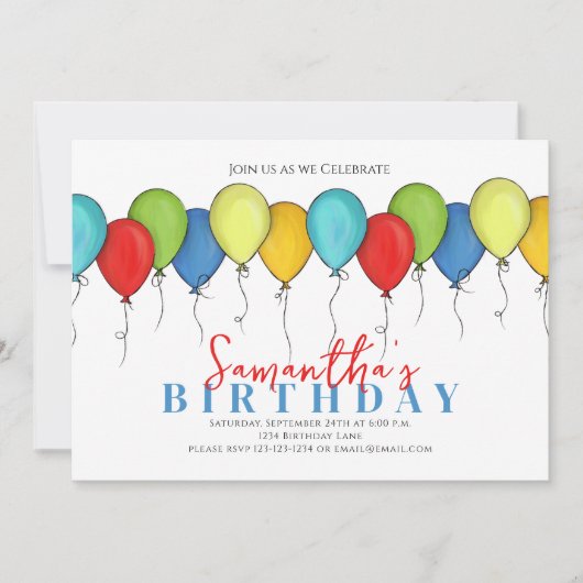 Invitation Ballons d'anniversaire Confetti QR Code Médias soc (Devant)