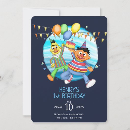 Invitation Ballons d'anniversaire de Bert et Ernie (Devant)