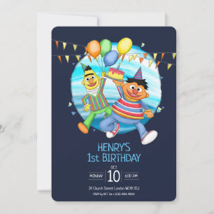 Invitation Ballons d'anniversaire de Bert et Ernie