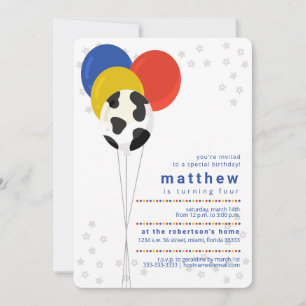 Invitation Ballons d'anniversaire de la ferme à imprimé vache