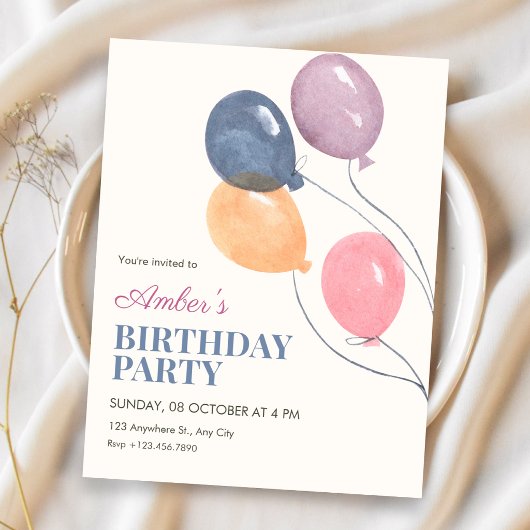 Invitation Ballons d'anniversaire minimalistes