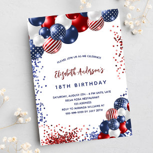 Invitation Ballons d'anniversaire Patriotique rouge bleu blan