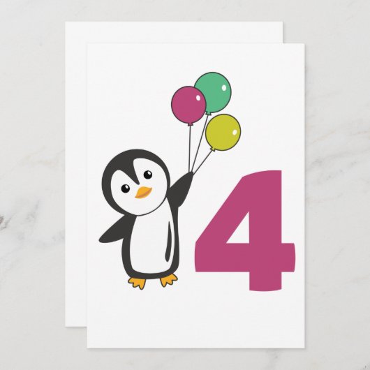 Invitation Ballons d'anniversaire Penguin pour enfants Invita (Devant / Derrière)