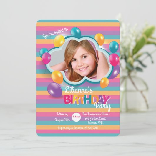 Invitation Ballons d'anniversaire photo (Debout devant)
