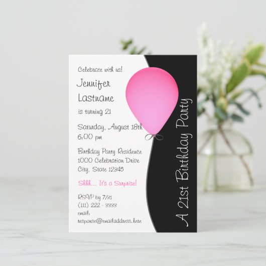 Invitation Ballons d'anniversaire rose (Debout devant)