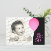 Invitation Ballons d'anniversaire rose avec photo (Debout devant)