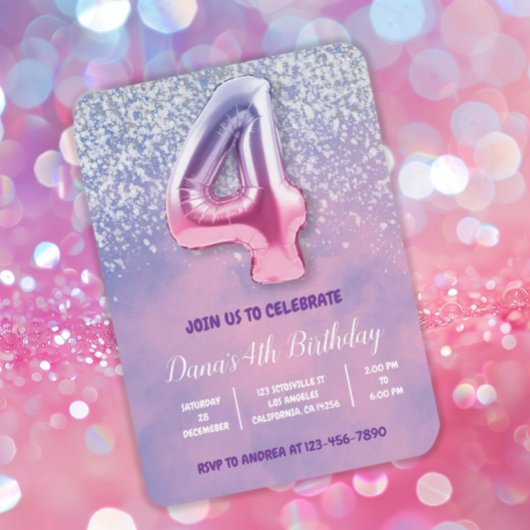 Invitation Ballons d'anniversaire violet et rose 4