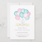 Invitation Ballons d'aquarelle bleu et rose Révélation de gen (Devant)