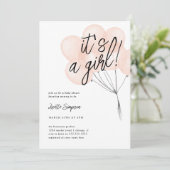 Invitation Ballons d'aquarelle bleu simple Baby shower fille (Debout devant)