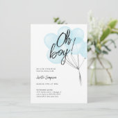 Invitation Ballons d'aquarelle bleu simple Oh Baby shower gar (Debout devant)