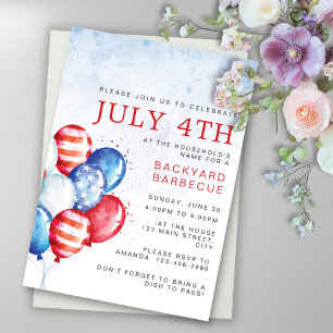Invitation Ballons d'aquarelle budgétaire 4 juillet Parti
