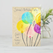 Invitation Ballons d'aquarelle mignons fête d'anniversaire co (Debout devant)