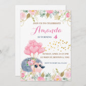 Invitation Ballons d'arc de hérisson animaux d'anniversaire f (Devant / Derrière)