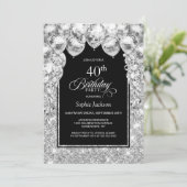 Invitation Ballons d'argent 40e fête d'anniversaire (Debout devant)