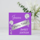 Invitation Ballons d'argent blanc violet doux à 16 parties (Debout devant)