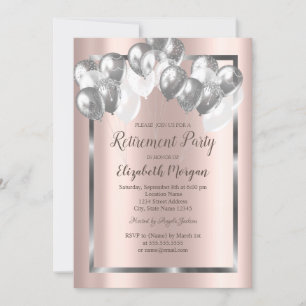 Invitation Ballons d'argent chic, Cadre, Or Rose, Retrait