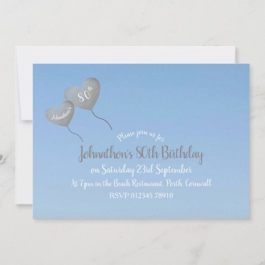 Invitation Ballons d'argent dans un ciel bleu fête d'annivers (Dos)