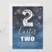 Invitation Ballons d'argent du 2e anniversaire | Blue Party (Devant)