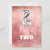 Invitation Ballons d'argent du 2e anniversaire | Fille rose (Devant)
