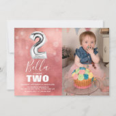Invitation Ballons d'argent du 2e anniversaire | Pink Photo P (Devant)
