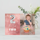 Invitation Ballons d'argent du 2e anniversaire | Pink Photo P (Debout devant)