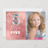 Invitation Ballons d'argent du cinquième anniversaire | Pink  (Devant)