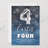 Invitation Ballons d'argent du quatrième anniversaire | Blue (Devant)