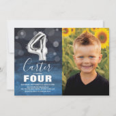 Invitation Ballons d'argent du quatrième anniversaire | Blue  (Devant)