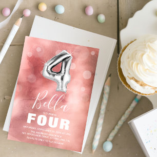 Invitation Ballons d'argent du quatrième anniversaire   Parti