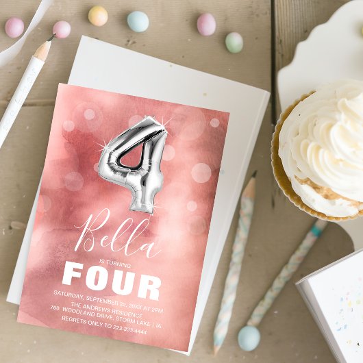 Invitation Ballons d'argent du quatrième anniversaire | Parti