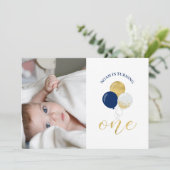 Invitation Ballons d'argent et de marine | Fête du 1er annive (Debout devant)