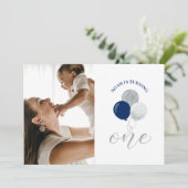 Invitation Ballons d'argent et de marine | Fête du 1er annive (Debout devant)