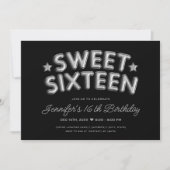 Invitation Ballons d'argent Glam moderne Black Sweet 16 (Devant)