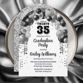 Invitation Ballons d'argent noir fête de graduation