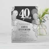 Invitation Ballons d'argent noir Masculine 40e anniversaire (Debout devant)