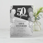 Invitation Ballons d'argent noir Masculine 50e anniversaire (Debout devant)