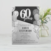 Invitation Ballons d'argent noir Masculine 60e anniversaire (Debout devant)