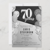 Invitation Ballons d'argent noir Masculine 70e anniversaire (Devant)