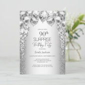 Invitation Ballons d'argent Surprise 90ème anniversaire fête (Debout devant)