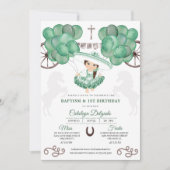 Invitation Ballons d'argent vert Baptême de bébé mexicain Cha (Devant)