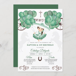 Invitation Ballons d'argent vert Baptême de bébé mexicain Cha