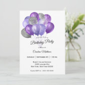 Invitation Ballons d'argent violet Anniversaire (Debout devant)