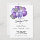 Invitation Ballons d'argent violet Graduation (Devant)